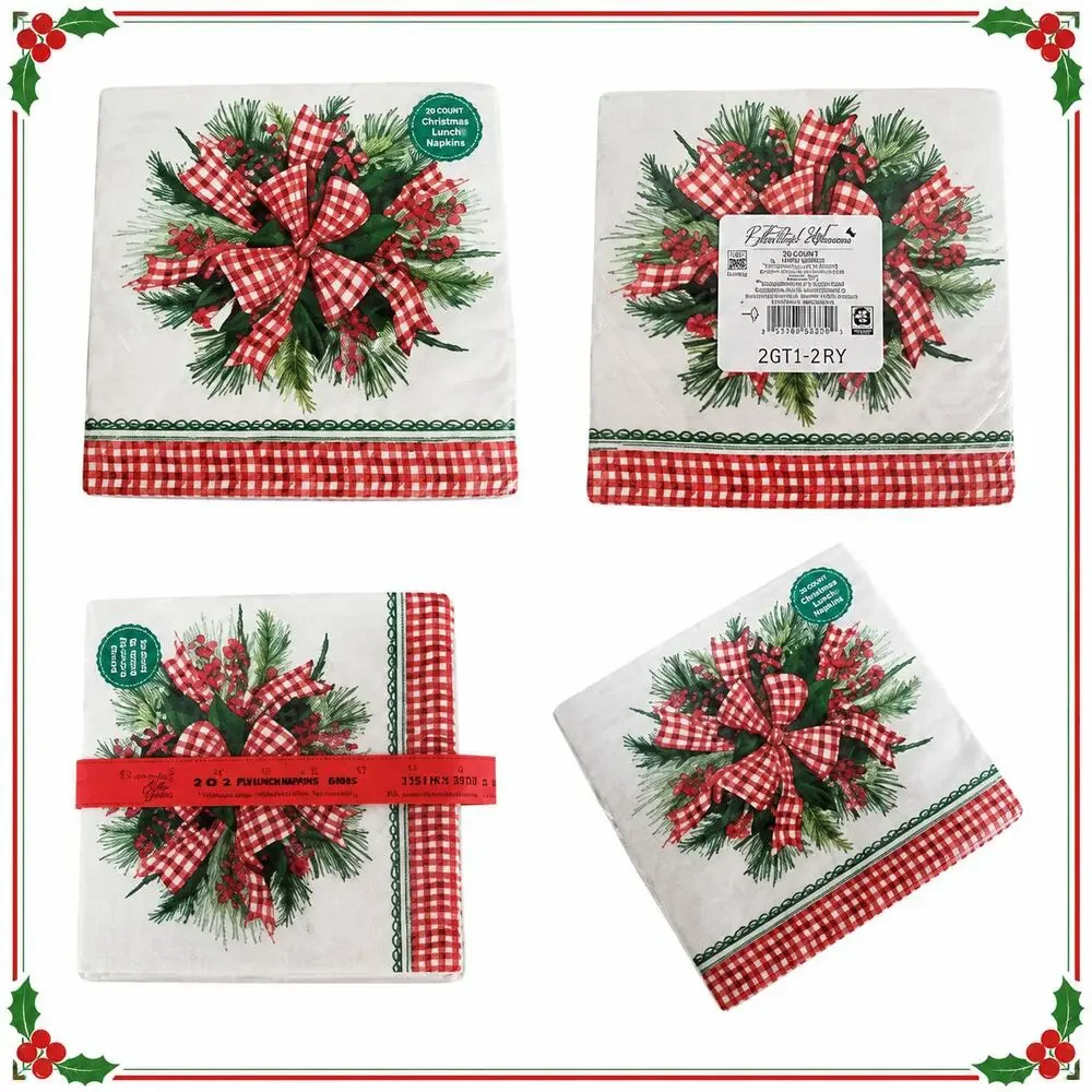 🏁🎀👩🏼‍🌾Pioneer Woman Christmas Dinner Napkins Coquette Bow Ribbon 20 2-Ply